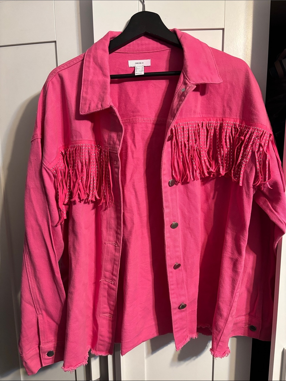 Forever 21 Hot Pink Fringe Denim Jacket